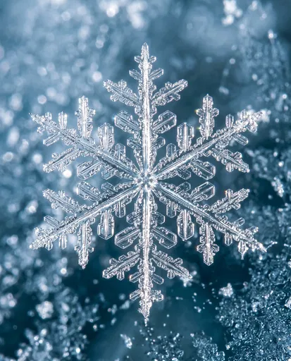 Macro Close-Up of Crystalline Snowflake