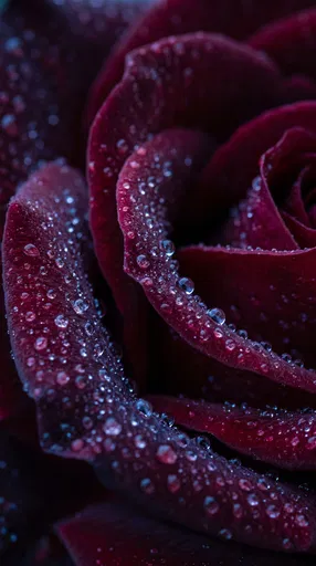 Macro Burgundy Rose With Water Droplets