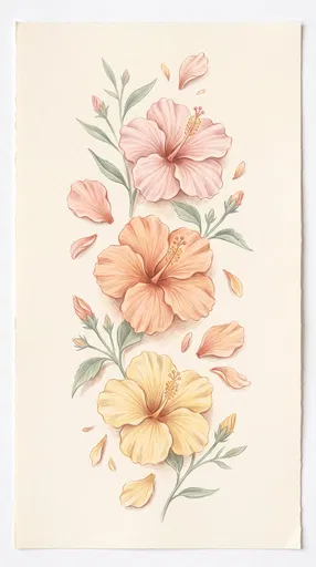 Pastel Pencil Drawing of Three Hibiscus Flowers