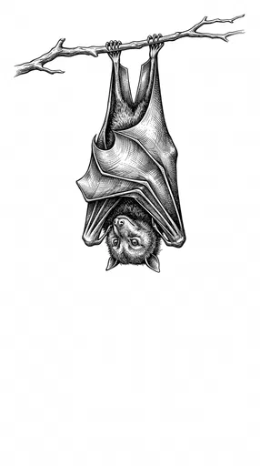 Vintage Ink Illustration of Hanging Bat
