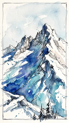 Watercolor and Ink Alpine Mountain Sketch