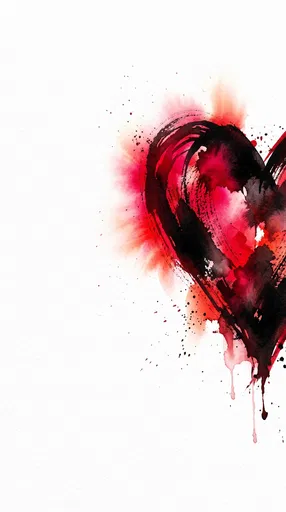 Crimson and Black Watercolor Heart Illustration