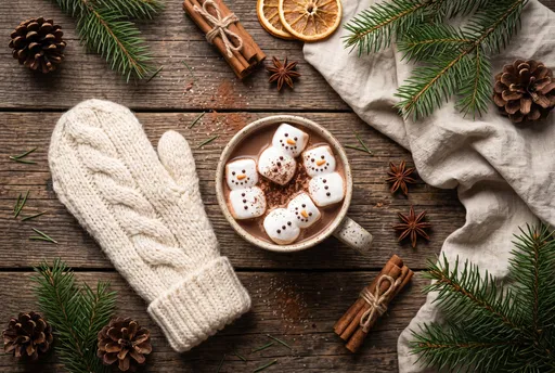 Cozy Winter Hot Chocolate Flat Lay
