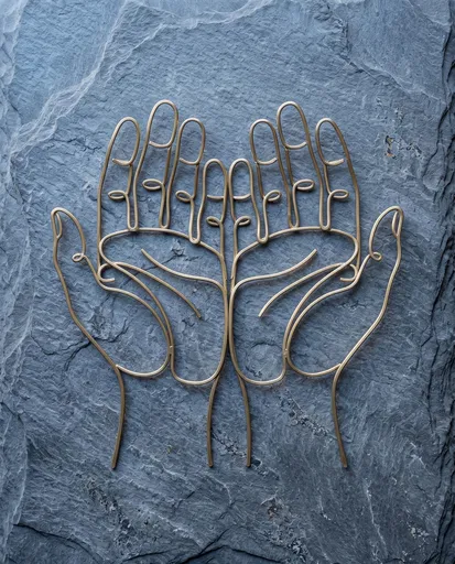 Brass Wire Hands on Grey Slate