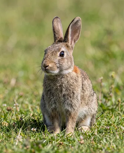 Wild European Rabbit in Green Grass