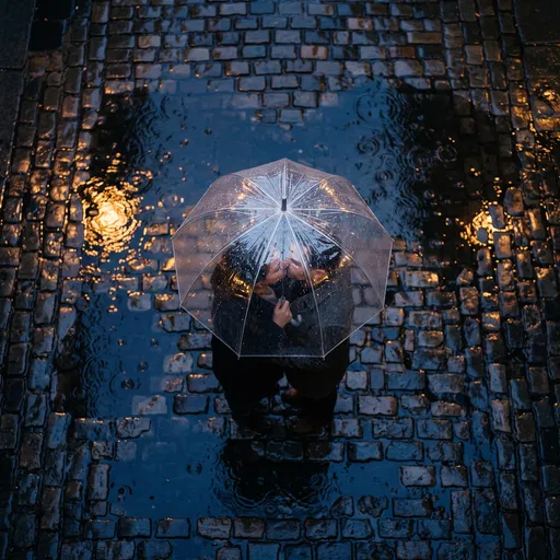 Couple Kissing Under Clear Umbrella in Rain