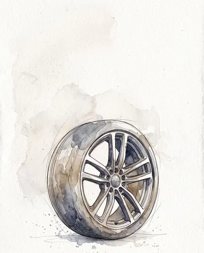Watercolor Illustration of Alloy Car Wheel