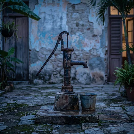 Antique Water Pump in Cuban Courtyard