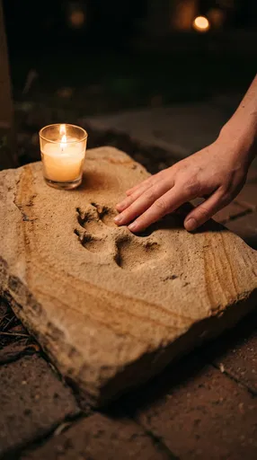 Hand Touching Sandstone Pet Paw Print Memorial