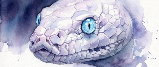 Watercolor Illustration of White Blue-Eyed Snake