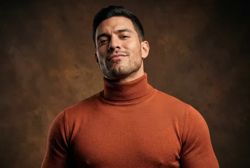 Confident Man in Terracotta Turtleneck