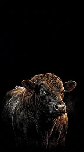 Scratchboard Illustration of an Angus Bull