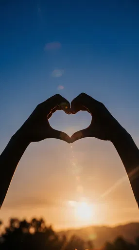 Silhouette Hands Forming Heart at Sunset
