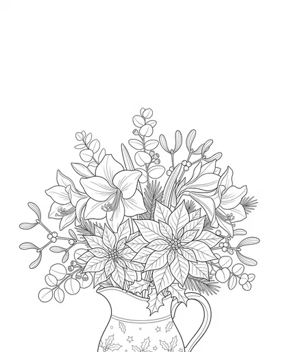 Christmas Bouquet Line Art Coloring Page