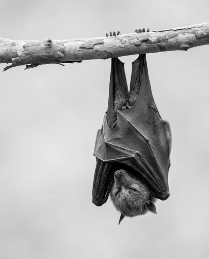 Monochrome Sleeping Flying Fox on Branch