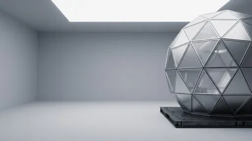 Faceted Silver Geodesic Sphere in Studio