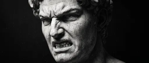 Grimacing Classical Marble Bust Close-Up