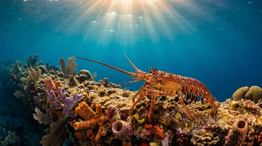 Spiny Lobster on Coral Reef Underwater