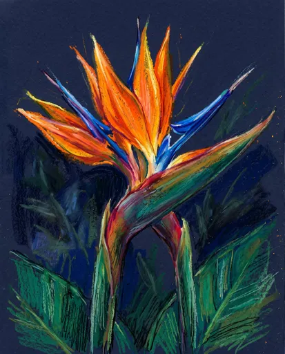 Oil Pastel Bird of Paradise Flower
