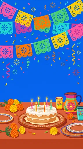 Vibrant Fiesta Birthday Cake Illustration