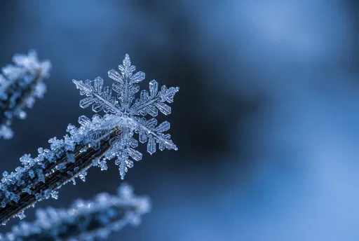 Macro Snowflake on Frosted Pine Needle