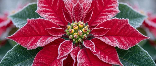 Frosted Red Poinsettia Macro Close-Up