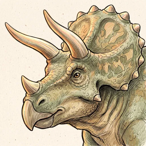 Hand-Drawn Triceratops Head Illustration