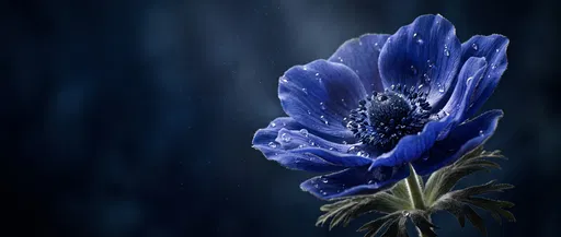 Blue Anemone Flower With Water Droplets