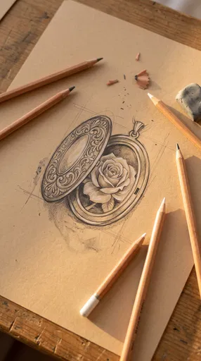 Pencil Sketch of Antique Locket and Rose