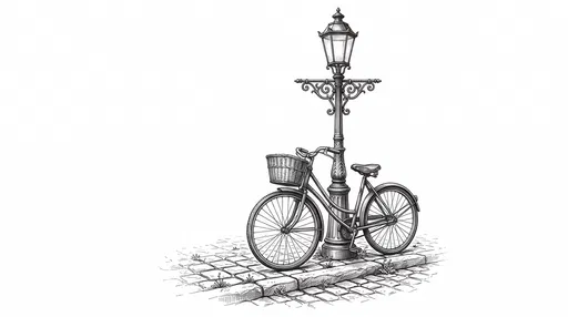 Vintage Bicycle and Street Lamp Sketch