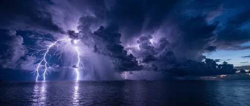 Lightning Storm Over Calm Ocean