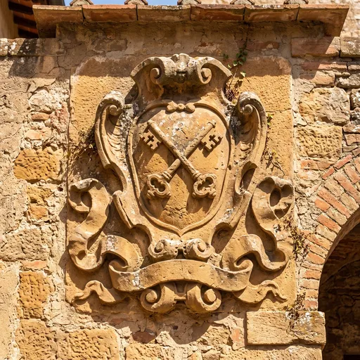 Weathered Sandstone Heraldic Crest with Keys
