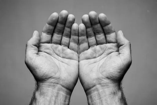 Cupped Male Hands in Black and White