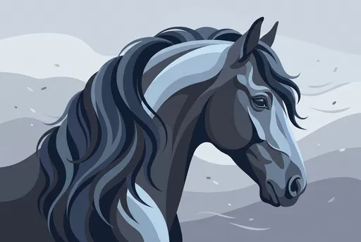 Stylized Blue Gray Friesian Horse Illustration