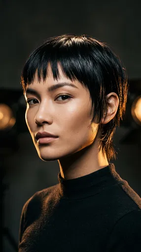 Studio Portrait of Woman with Short Hair