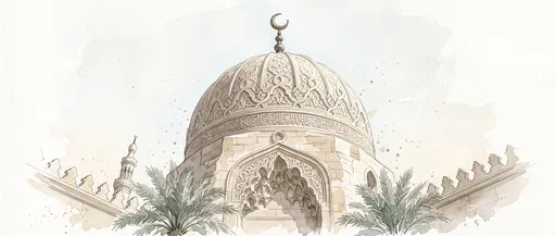Watercolor Illustration of Ornate Islamic Mosque Dome