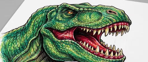 Hand-Drawn Green T-Rex Illustration on Paper