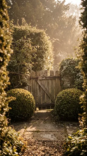 Sunlit Garden Path and Wooden Gate