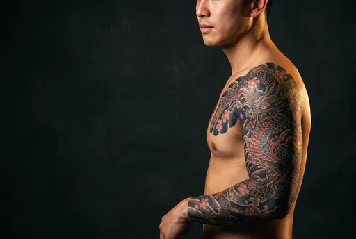Man With Japanese Dragon Sleeve Tattoo