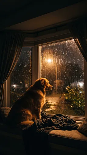 Golden Retriever Looking Out Rainy Window