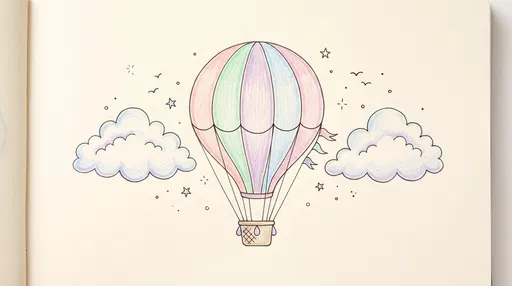 Pastel Hot Air Balloon Sketchbook Drawing