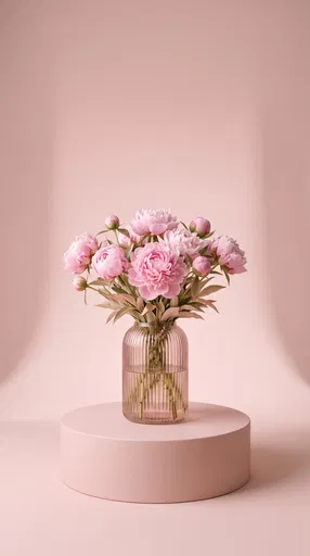 Pink Peonies in Vase on Pedestal