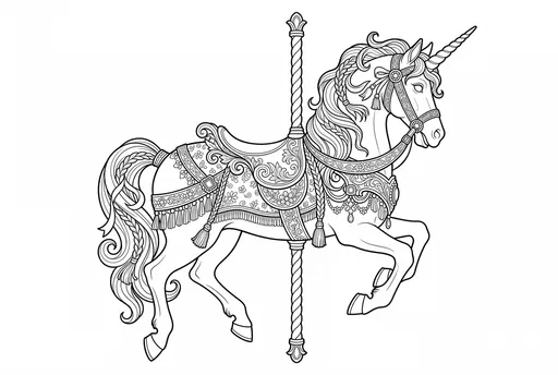 Ornate Carousel Unicorn Coloring Page Illustration