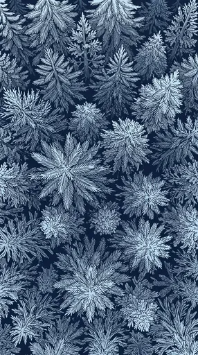 Monochrome Blue Pine Canopy Ink Illustration