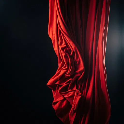 Dramatic Red Fabric Draping in Darkness