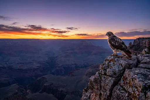 Red-Tailed Hawk Overlooking Canyon at Dusk