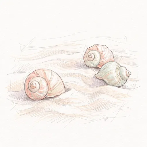 Colored Pencil Sketch of Three Seashells
