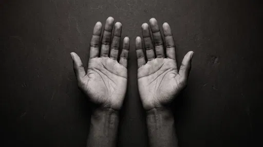 Monochrome Open Palms on Dark Surface