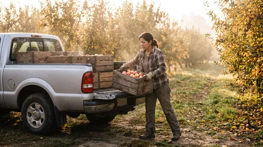 Woman Loading Apple Crates Into Pickup Truck