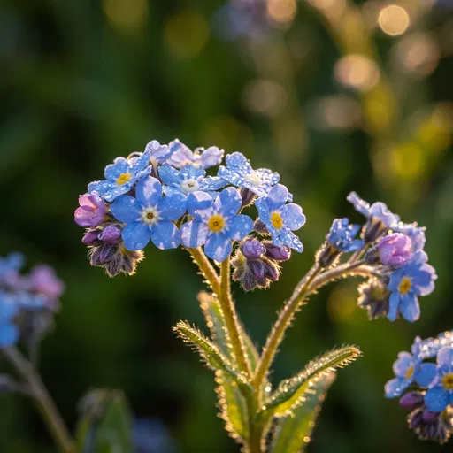 Dewy Forget-Me-Not Flowers in Morning Light